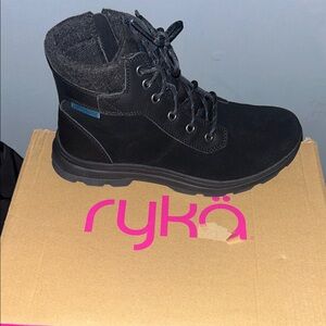Ryka Black Ankle Boots with Blue Accent